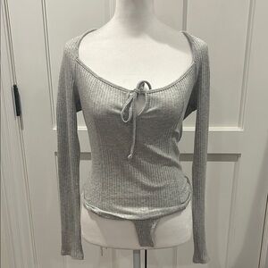 Aerie Long Sleeve Tie Front Bodysuit
